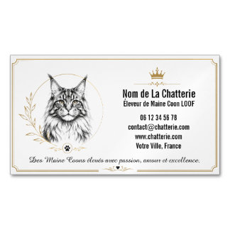 Cartão De Visitas Magnético Maine Coon Chatterie LOOF Personnalisée Moderne