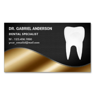 Cartão De Visitas Magnético Malha Preta Dourada Clínica Odontológica Dentista