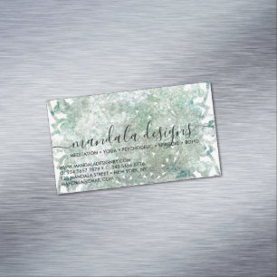 Cartão De Visitas Magnético Mandala Floral Verde em Roteiro