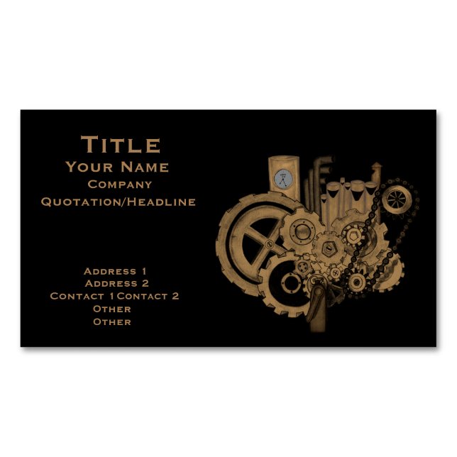 Cartão De Visitas Magnético Máquina Steampunk (Brassy) (Frente)