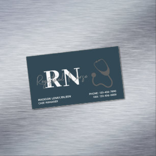 Cartão De Visitas Magnético Marinho de Enfermeira Moderna Estetoscópio Branco 