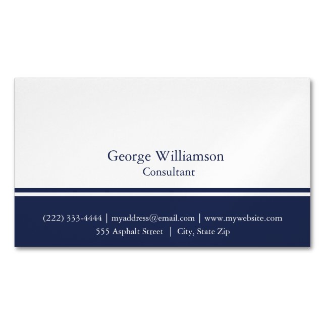 Cartão De Visitas Magnético Marinho náutico simples azul e branco (Frente)