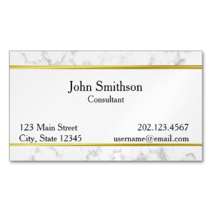 Cartão De Visitas Magnético Mármore branco legado e profissional Dourado
