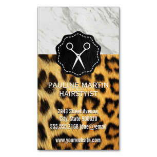 Cartão De Visitas Magnético Mármore   Estilista de Impressão Leopardo