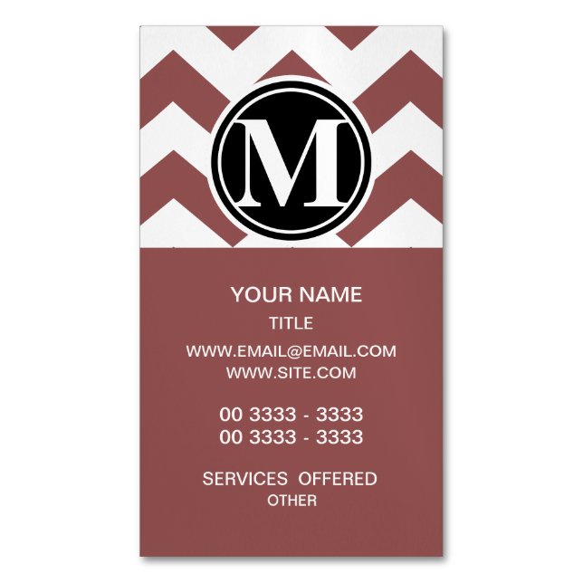 Cartão De Visitas Magnético Marsala Chevron Monogrammed (Frente Vertical)