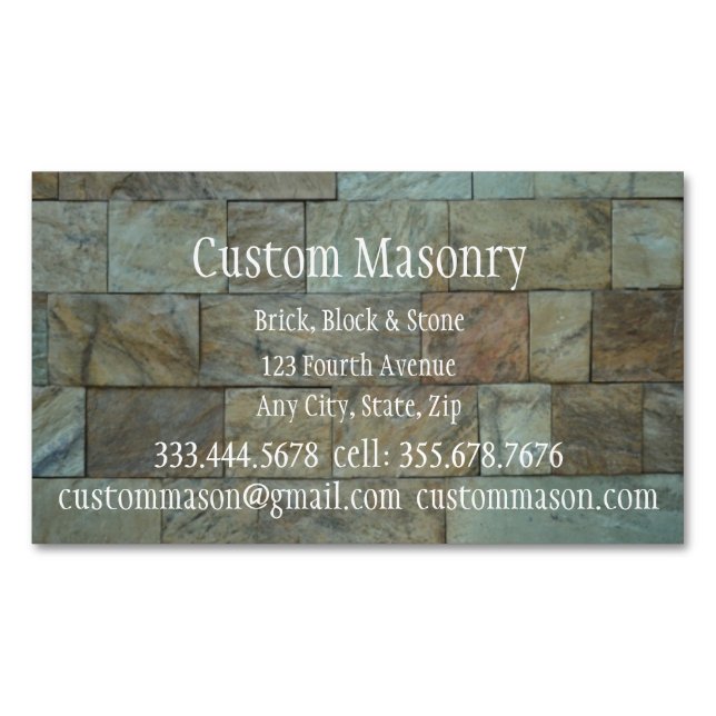 Cartão De Visitas Magnético Masonry Brick Rock Stone Block Personalizado (Frente)
