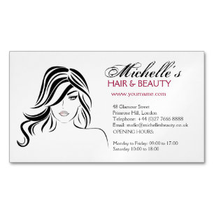 Cartão De Visitas Magnético Menina bonita com ícone do cabelo ondulado e da