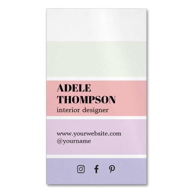 Cartão De Visitas Magnético Menores de Pastel Mínimos Stripes Designer Interio (Frente Vertical)