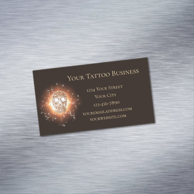 Cartão De Visitas Magnético Metálico Gótico Gótico Legal e Dourado Glitter (Posição Original)