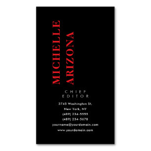 Cartão De Visitas Magnético Minimalista Preto Vermelho e Branco Profissional M