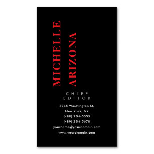 Cartão De Visitas Magnético Minimalista Preto Vermelho e Branco Profissional M