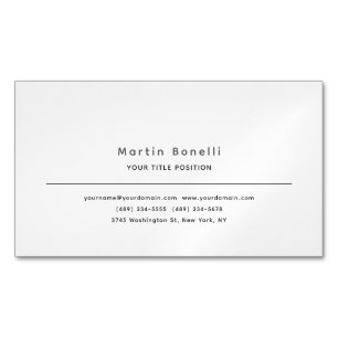 Cartão De Visitas Magnético Minimalista Único Clássico Simples Preto Branco