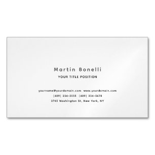 Cartão De Visitas Magnético Minimalista Único Clássico Simples Preto Branco