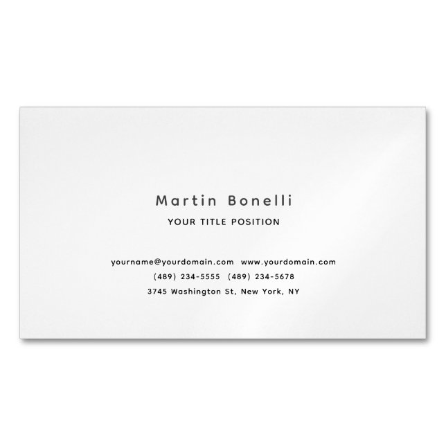 Cartão De Visitas Magnético Minimalista Único Clássico Simples Preto Branco (Frente)