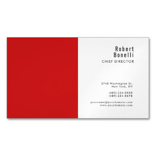 Cartão De Visitas Magnético Minimalista Vermelho Branco Moderno Tamanho Padrão