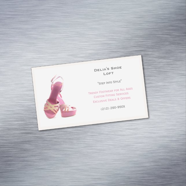 Cartão De Visitas Magnético Moda branca rosa-Calçados feminina (Posição Original)