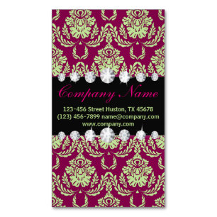 Cartão De Visitas Magnético Moda feminina sofisticada fuschia damask