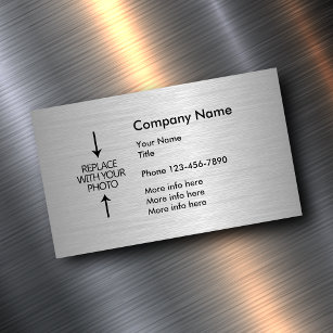 Cartão De Visitas Magnético Modelo de Fotografia Silver Metallic Look