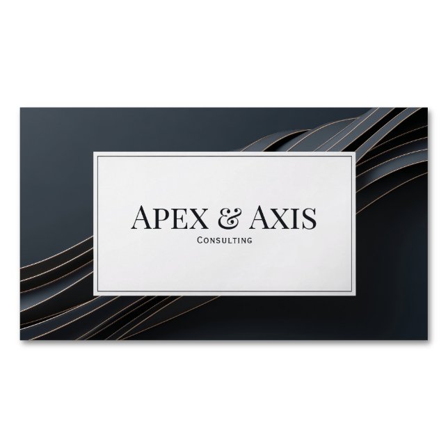 Cartão De Visitas Magnético Modern 3D Black and Rose Gold Fluid Waves (Frente)