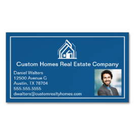 Cartão De Visitas Magnético Modern Blue Real Estate Company Realtor Photo