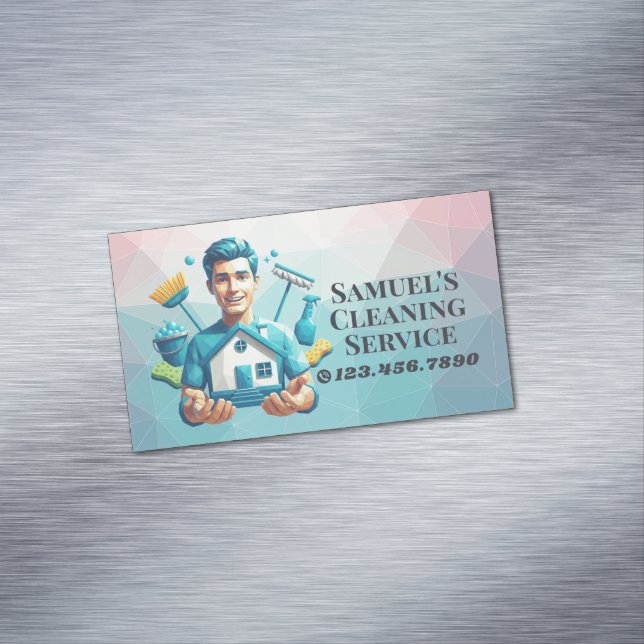 Cartão De Visitas Magnético Modern House Cleaning Maid Service Housekeeping (Posição Original)
