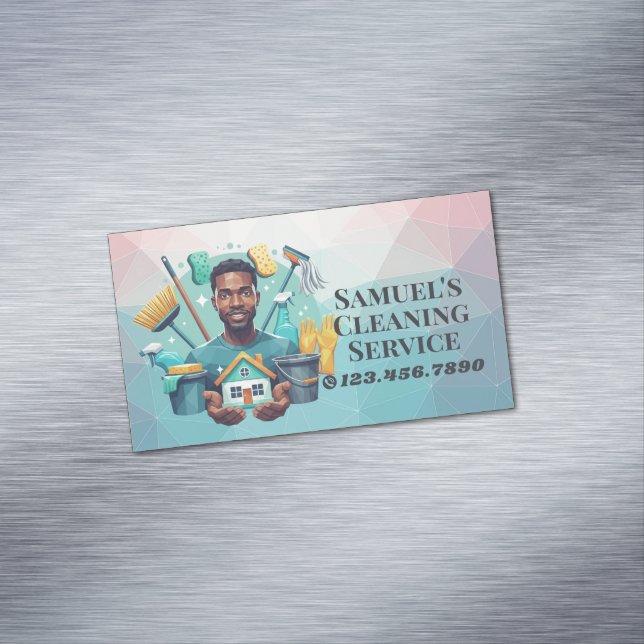 Cartão De Visitas Magnético Modern House Cleaning Maid Service Housekeeping (Posição Original)