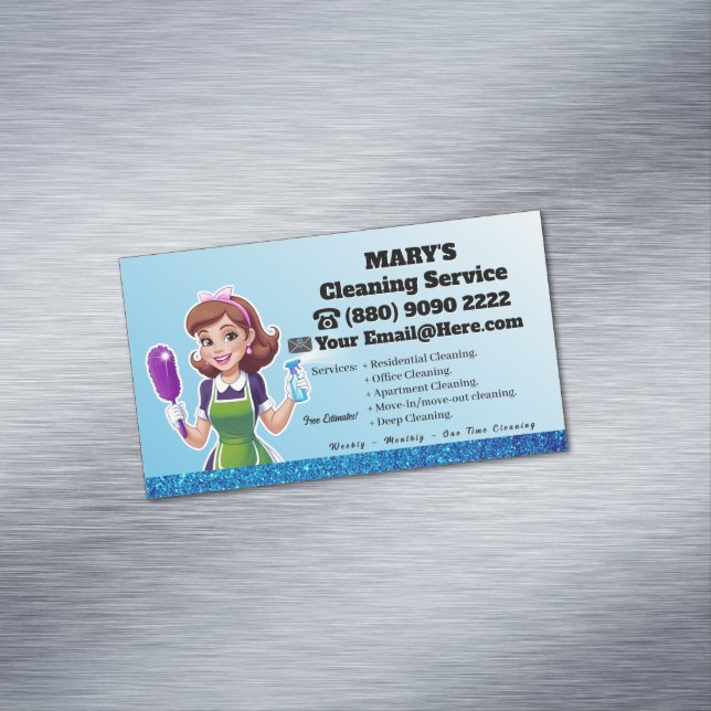 Cartão De Visitas Magnético Modern Maid House Cleaning housekeeping Service (Posição Original)