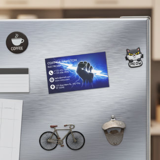 Cartão De Visitas Magnético Modern Trendy Cool Blue Lightning Electrician Busi