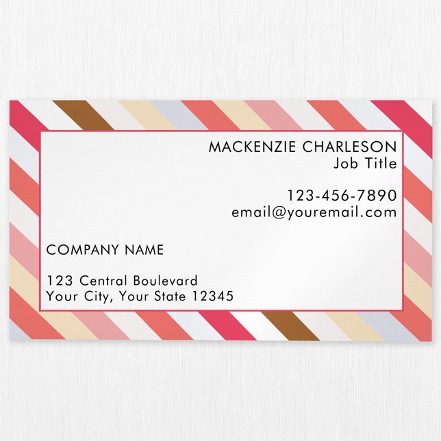 Cartão De Visitas Magnético Moderno Tonelado Quente Diagonal (Candy striped muted warm toned custom business card magnet)