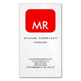 Cartão De Visitas Magnético Monograma branco vermelho de qualidade único