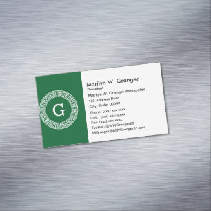 Cartão De Visitas Magnético Monograma chave grego da inicial do quadro de Rnd