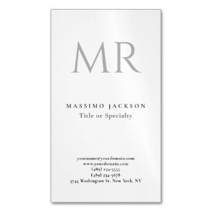 Cartão De Visitas Magnético Monograma Clássico Cinza Branco Minimalista Simple