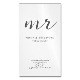 Cartão De Visitas Magnético Monograma Clássico Cinza Branco Minimalista Simple