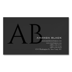 Cartão De Visitas Magnético Monograma Clássico Personalizado Cinza Preto Simpl