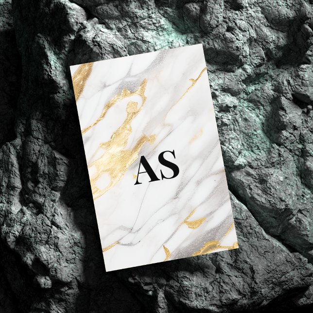 Cartão De Visitas Magnético Monograma de bolhas de ouro branco elegante (Criador carregado)