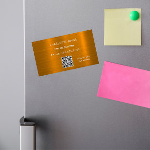Cartão De Visitas Magnético Monograma de metal Dourado com código QR minimalis