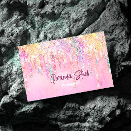 Cartão De Visitas Magnético Monograma do brilho do Unicórnio Cor-de-rosa-branc