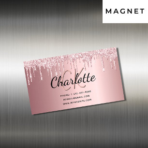 Cartão De Visitas Magnético Monograma elegante metálico branco-rosado brilhan