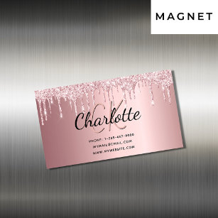 Cartão De Visitas Magnético Monograma elegante metálico-brilhante cor-de-rosa