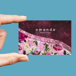 Cartão De Visitas Magnético Monograma floral bicolor cor-de-rosa púrpura