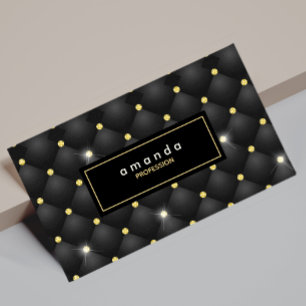 Cartão De Visitas Magnético Monograma glitter elegante dourado preto brilhante