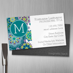 Cartão De Visitas Magnético Monograma Personalizado de Padrão Floral Primaver