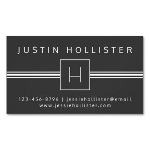 Cartão De Visitas Magnético Monograma Profissional Moderno Clássico   Cinzas e