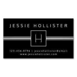 Cartão De Visitas Magnético Monograma Profissional Moderno Clássico Preto e Br