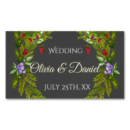 Cartão De Visitas Magnético Morangos da floresta aquosa e cogumelos