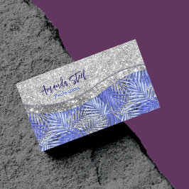 Cartão De Visitas Magnético na moda azul-roxa-prata-relva deixa monograma