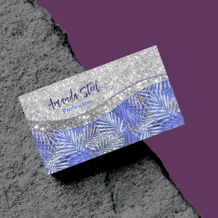 Cartão De Visitas Magnético na moda azul-roxa-prata-relva deixa monograma