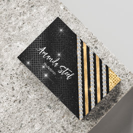 Cartão De Visitas Magnético Na moda faux Crystal Dourado E Black Personalizado