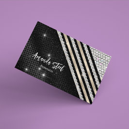 Cartão De Visitas Magnético Na moda faux Crystal prata e Black Personalizado