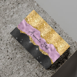 Cartão De Visitas Magnético Na moda faux Glitter Violet Dourado monograma Bu